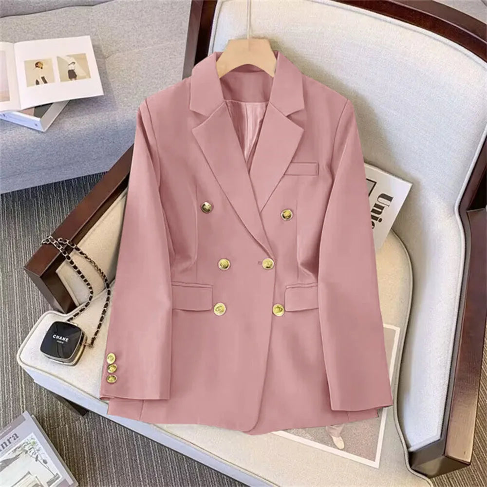 Fashion Blazer Women 2024 Spring Casual Long Sleeve New In Outerwears Slim Black Double Blazers Feminino Jackets Streewear