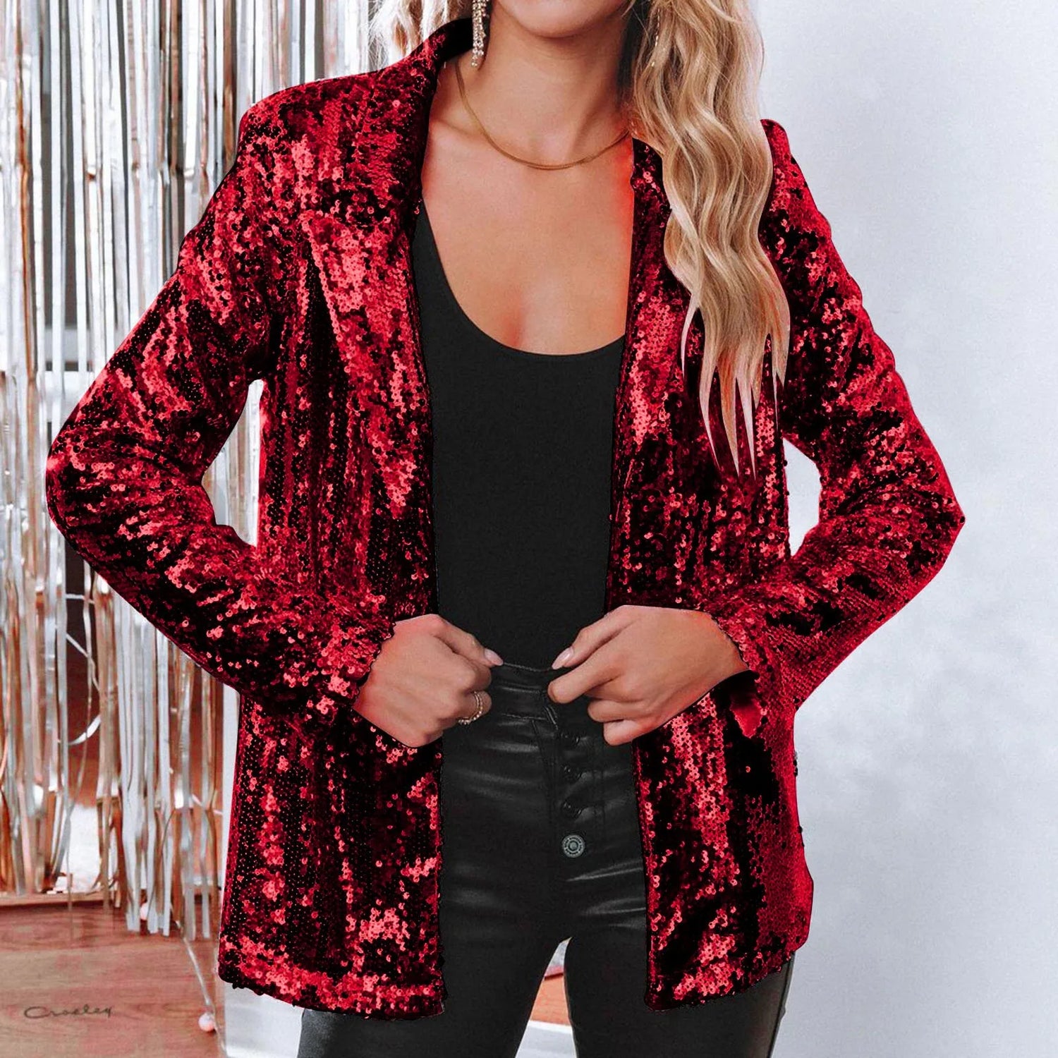 New Fashion Sequins Blazers Women's Suit Jacket Casual Long Sleeve Glitter Suits Party Wear Shiny Lapel Coat Rave Outerwear