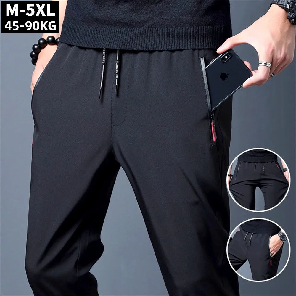 Men'S Casual Long Pants Plus Size Sweatpants Summer Cool Stretch Pants Male Black Grey Thin Loose Quick-Dry Long Sport Joggers