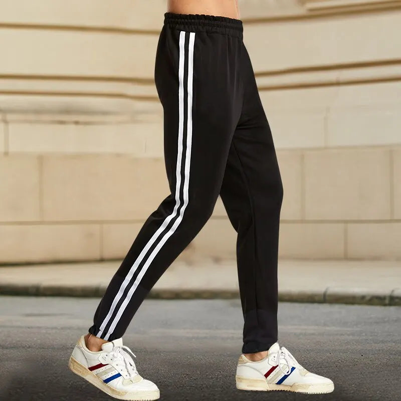 Spring and Autumn Men's Casual Pants 2025 Back to School New Trend Korean Black and White Stripes Slim LEGGING Trend Bound Feet